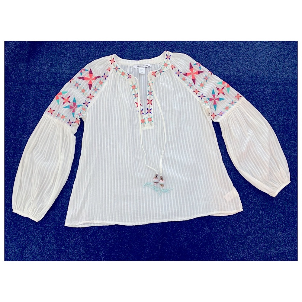 Bohemian Belle Vere linen puff sleeve and embroidered blouse